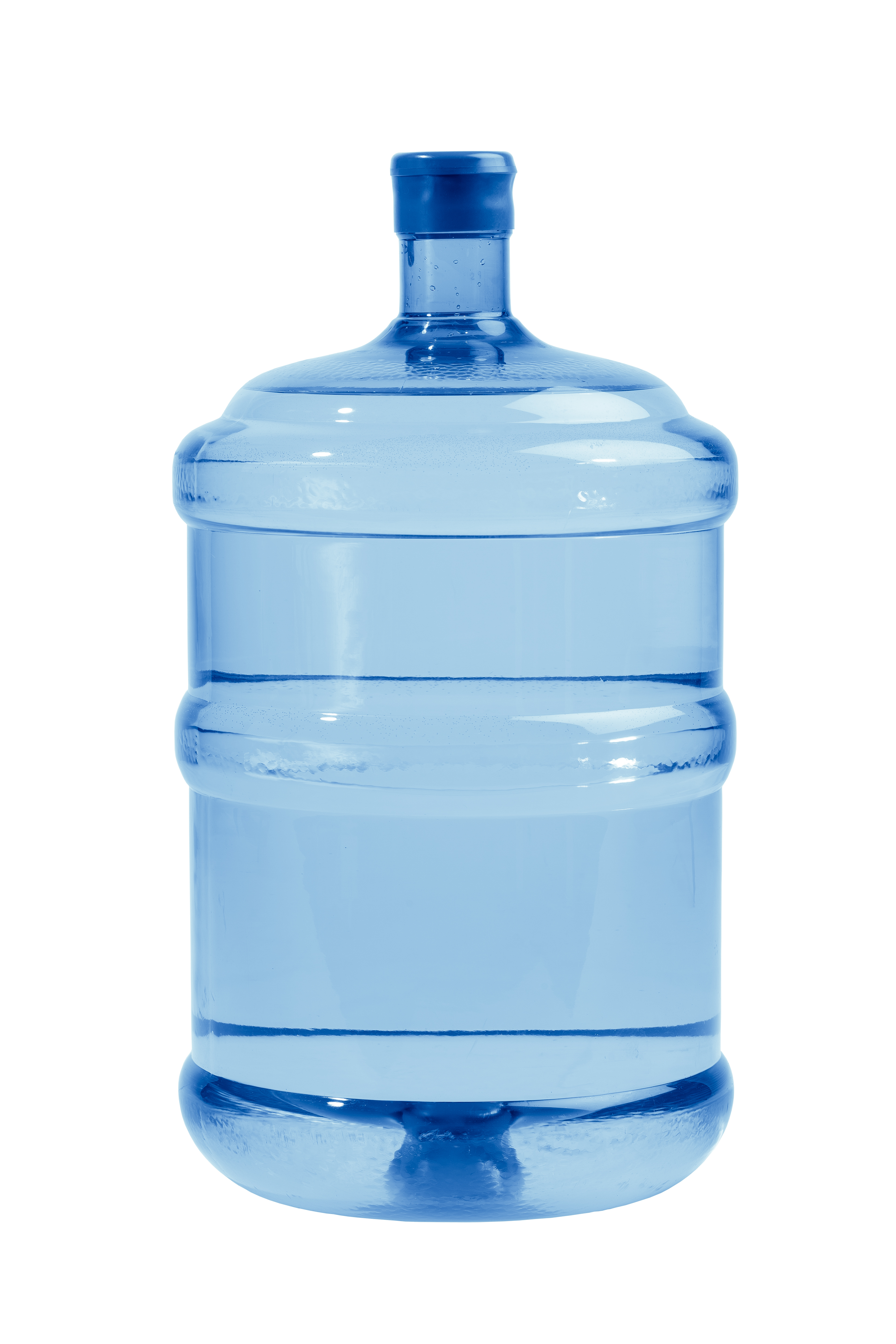 transparent, blue 5-gallon water cooler bottle