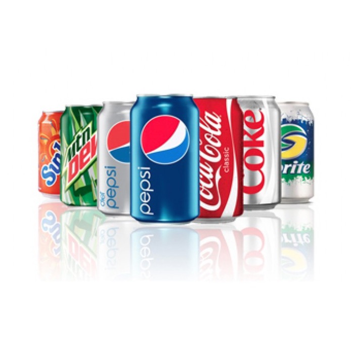 various cans of popular branded sodas