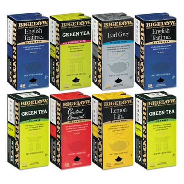 8 different boxes of Bigelow branded tea