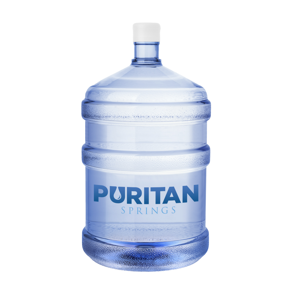 transparent, blue 5-gallon water cooler bottle